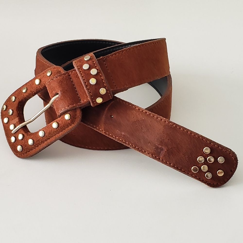 Vtg Y2k Boho Western Genuine Leather Studded Belt